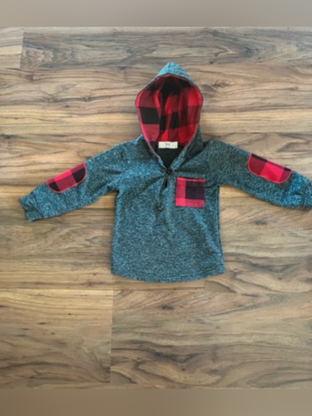 3/$10 Kids Hooded Pullover with Red Plaid Accents Read